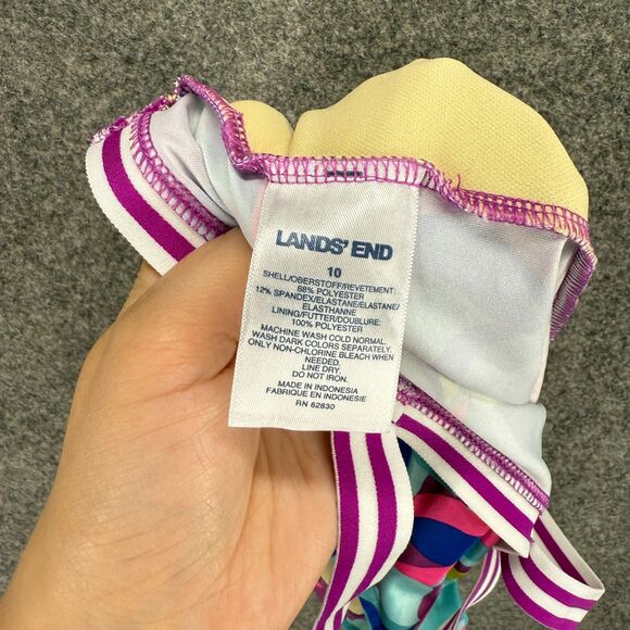 Lands' End Tankini Top Girls 10 Blue Floral Sleeveless Lined Square Neck Swim - Picture 3 of 4